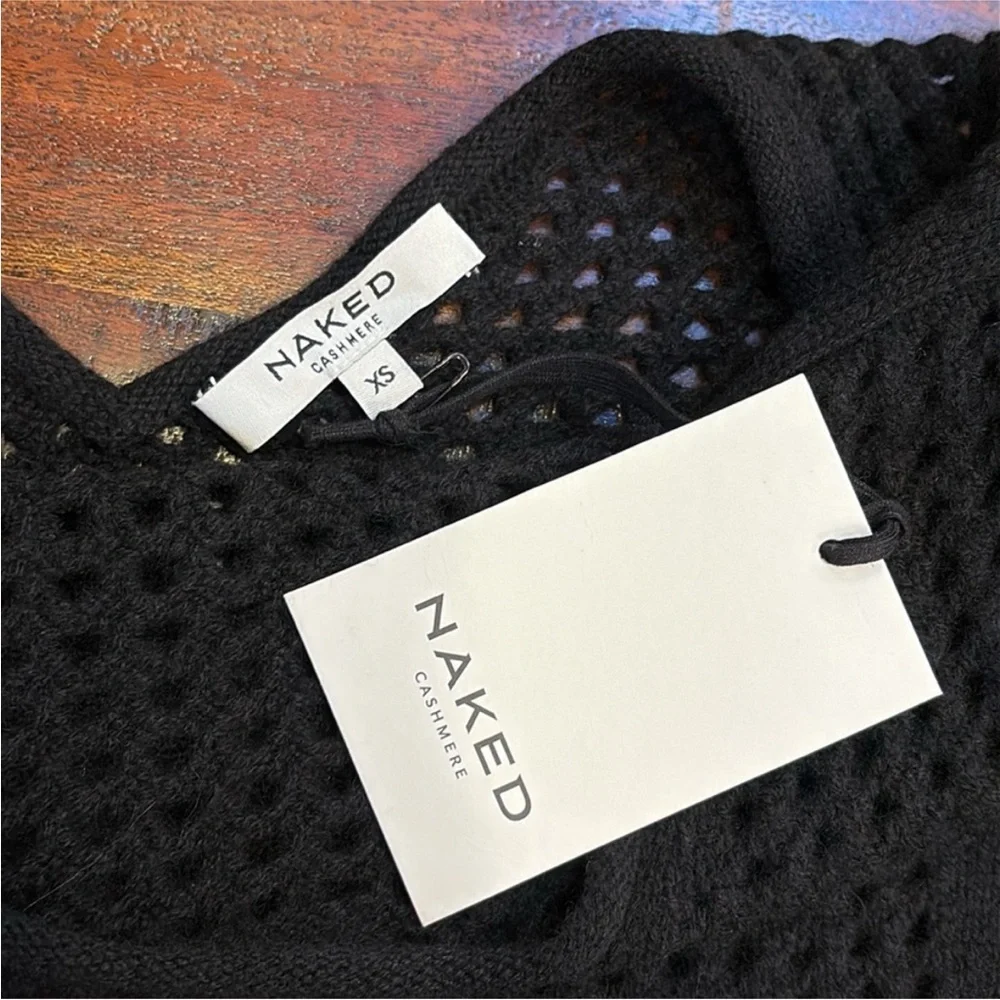 NakedCashmere Open Knit Crochet Black Coverup Kaftan Dress Black XS NWT - Picture 8 of 12